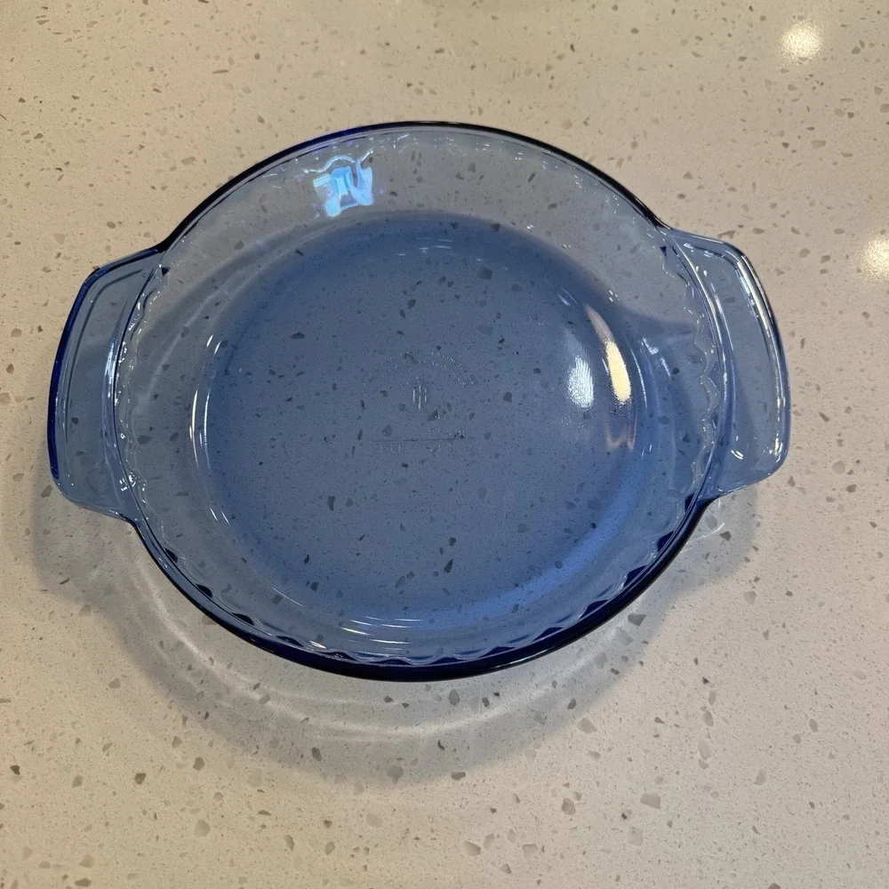 Vintage Anchor Hocking Sapphire Blue 9 Inch Glass Pie Plate Round Baker USA